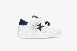 LOW WHITE LEATHER SNEAKERS WITH BLUE CRUST DETAILS