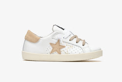 LOW WHITE LEATHER SNEAKERS WITH BEIGE CRUST DETAILS