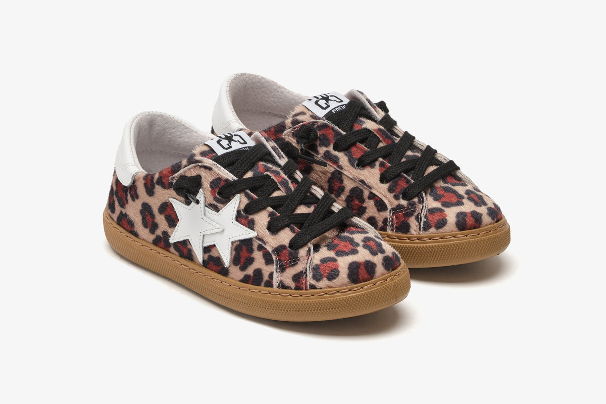 LOW SNEAKERS IN LEOPARD-PRINTED ECO-FRIENDLY PONYSKIN WITH WHITE LEATHER  DETAILS