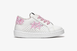 LOW SNEAKERS IN WHITE LEATHER - PINK/WHITE GLITTER DETAILS