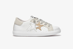 LOW SNEAKERS IN WHITE LEATHER - DETAILS IN ICE CRUST AND BEIGE