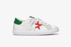 LOW SNEAKERS IN WHITE LEATHER - DETAILS IN ICE CRUST/RED/GREEN
