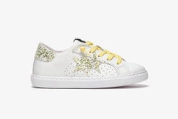 LOW SNEAKERS IN WHITE LEATHER - GOLD/WHITE GLITTER DETAILS