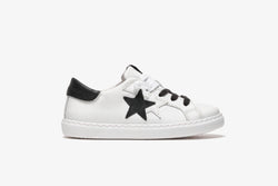 LOW WHITE LEATHER SNEAKERS - BLACK LEATHER DETAILS