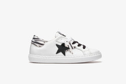 LOW WHITE LEATHER SNEAKERS - BLACK AND ZEBRA LEATHER DETAILS