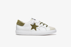 LOW SNEAKERS IN WHITE LEATHER - ICE DETAILS AND MILITARY GREEN CRUST
