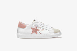 LOW WHITE LEATHER SNEAKERS - ICE CRUST AND PINK LAMINATED DETAILS