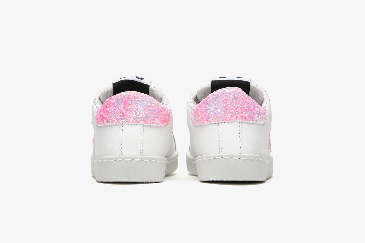 LOW WHITE LEATHER SNEAKERS WITH PINK GLITTER DETAILS – 2Star