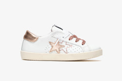 LOW WHITE LEATHER SNEAKERS WITH COPPER LAMINATED DETAILS