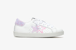 LOW SNEAKERS IN WHITE LEATHER AND LILAC GLITTER DETAILS