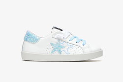 LOW SNEAKERS IN WHITE LEATHER AND LIGHT BLUE GLITTER DETAILS