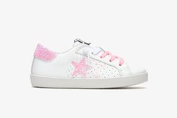 LOW SNEAKERS IN WHITE LEATHER AND PINK GLITTER DETAILS