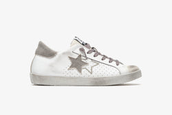 LOW SNEAKERS IN WHITE LEATHER WITH LIGHT GRAY DETAILS AND "USED" EFFECT