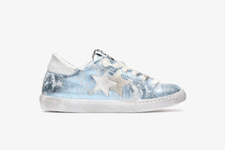 LOW SNEAKERS IN LAMINATED LEATHER WITH WHITE AND ICE DETAILS AND "USED" EFFECT