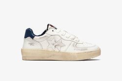 PADEL SNEAKERS IN WHITE LEATHER WITH NAVY BLUE DETAILS AND "USED" EFFECT