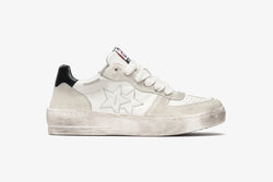 PADEL SNEAKERS IN WHITE LEATHER WITH ICE CRUST DETAILS AND BLACK LEATHER WITH "USED" EFFECT