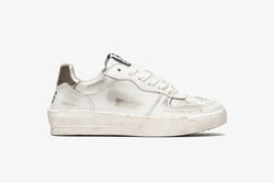 PADEL SNEAKERS IN WHITE LEATHER WITH GOLDEN LAMINATED LEATHER DETAILS AND "USED" EFFECT