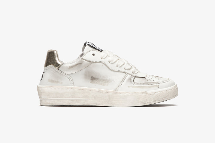 PADEL SNEAKERS IN WHITE LEATHER WITH GOLDEN LAMINATED LEATHER DETAILS AND 