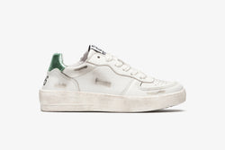 PADEL SNEAKERS IN WHITE LEATHER WITH GREEN LAMINATED LEATHER DETAILS AND "USED" EFFECT