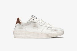 PADEL SNEAKERS IN WHITE LEATHER WITH COPPER LAMINATED LEATHER DETAILS AND "USED" EFFECT