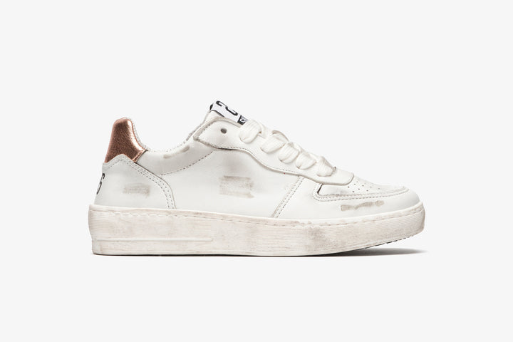 PADEL SNEAKERS IN WHITE LEATHER WITH COPPER LAMINATED LEATHER DETAILS AND 