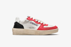 PADEL SNEAKERS IN WHITE LEATHER WITH RED AND BLACK DETAILS AND "USED" EFFECT