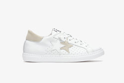 LOW WHITE LEATHER TRAINER WITH ICE CRUST DETAILS