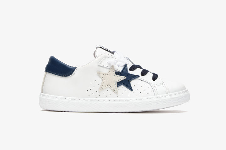 LOW SNEAKERS IN WHITE LEATHER WITH BLUE LEATHER DETAILS AND ICE CRUST