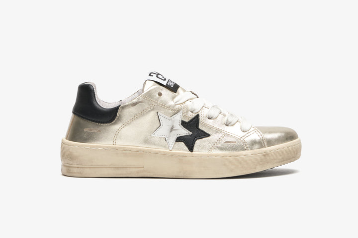 SNEAKER WALK STAR IN PELLE LAMINATA DORATA CON DETTAGLI NERI E