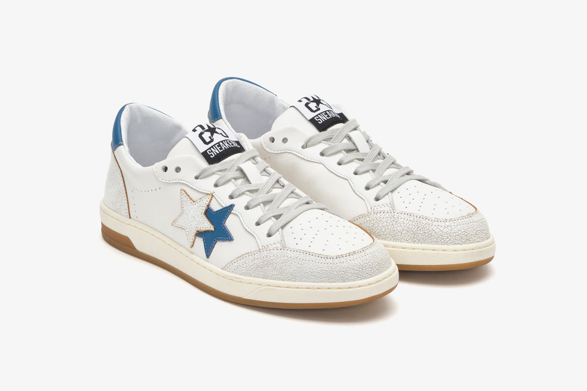 Star In Box WEEK STAR SNEAKERS IN WHITE LEATHER WITH BLUE DETAILS – 2Star
