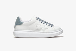 PRINCE SNEAKERS IN WHITE LEATHER - DETAILS IN CANVAS BLUE JEANS