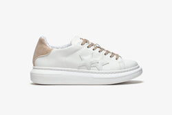 PRINCESS WHITE LEATHER SNEAKERS - BEIGE CANVAS DETAILS