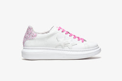 PRINCESS WHITE LEATHER SNEAKERS - PINK GLITTER DETAILS