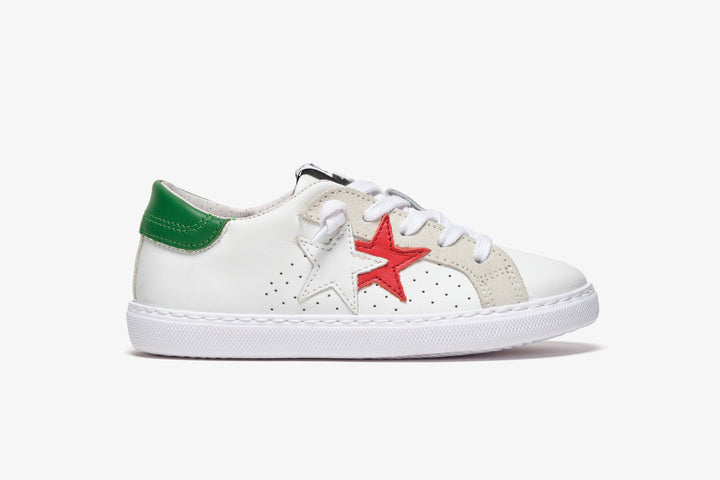 LOW SNEAKERS IN WHITE LEATHER - DETAILS IN ICE CRUST/RED/GREEN