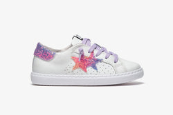 LOW SNEAKERS IN WHITE LEATHER - PURPLE/MULTICOLOR GLITTER DETAILS