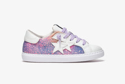 LOW SNEAKERS IN MULTICOLOR GLITTER - DETAILS IN WHITE LEATHER