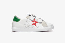 SNEAKERS LOW VELCRO AND WHITE LEATHER - DETAILS IN ICE CRUST/RED/GREEN