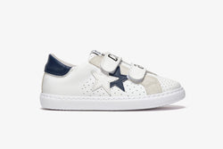 SNEAKERS LOW VELCRO AND WHITE LEATHER - DETAILS IN ICE CRUST/BLUE