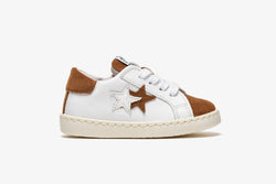 LOW WHITE LEATHER SNEAKERS - BROWN SPLIT DETAILS
