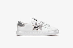 LOW WHITE LEATHER SNEAKERS - SILVER AND ZEBRA LEATHER DETAILS