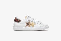 LOW SNEAKERS IN WHITE LEATHER - DETAILS IN PINK LAMINATED LEATHER, MULTICOLOR GLITTER AND ECOFUR