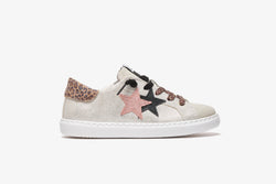 LOW SNEAKERS IN WHITE LAMINATED SPLIT WITH BLACK, PINK AND LEOPARD SPLIT DETAILS