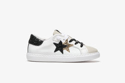LOW SNEAKERS IN WHITE LEATHER - DETAILS IN ICE CRUST AND GOLDEN AND BLACK GLITTER