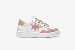 STAR LOW SNEAKERS IN WHITE LEATHER - BEIGE AND PINK LAMINATED DETAILS