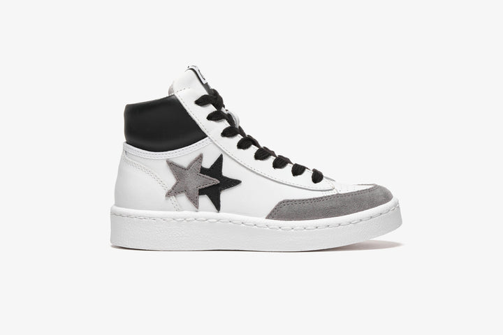 STAR HIGH SNEAKER IN WHITE LEATHER - DETAILS IN BLACK LEATHER AND GRAY CRUST