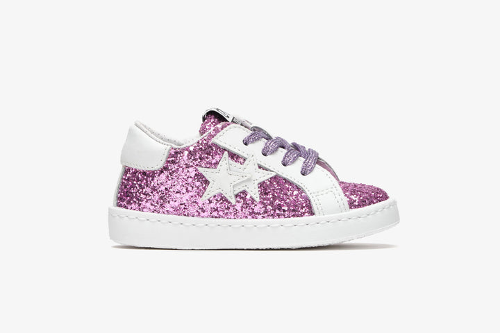 LOW SNEAKERS IN FUCHSIA GLITTER - WHITE LEATHER DETAILS