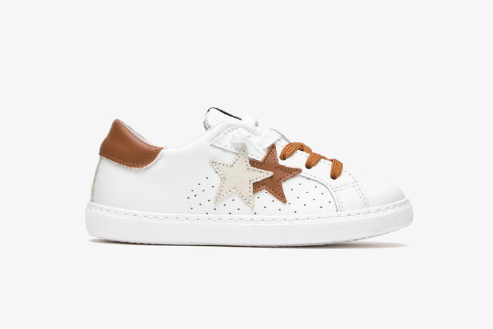 LOW SNEAKERS IN WHITE LEATHER WITH ICE AND BROWN CRUST DETAILS
