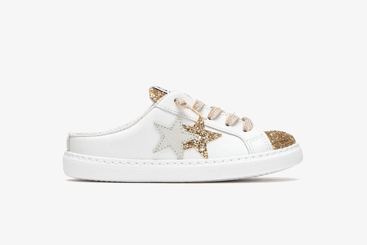 SABOT SNEAKERS IN WHITE LEATHER WITH ICE DETAILS AND GOLDEN GLITTER