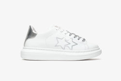 PRINCESS WHITE LEATHER SNEAKERS WITH SILVER LAMINATED LEATHER DETAILS