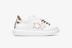 PRINCESS SNEAKERS IN WHITE LEATHER WITH COW AND BEIGE DETAILS